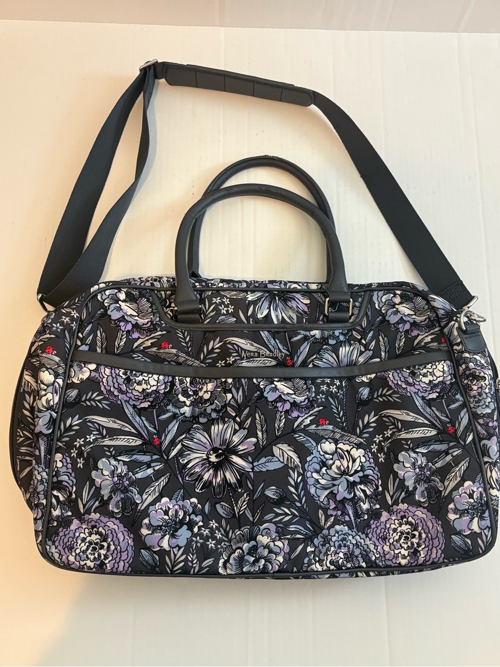 Vera Bradley Lavender Bouquet Ladybug Iconic Lay Flat Weekender Bag